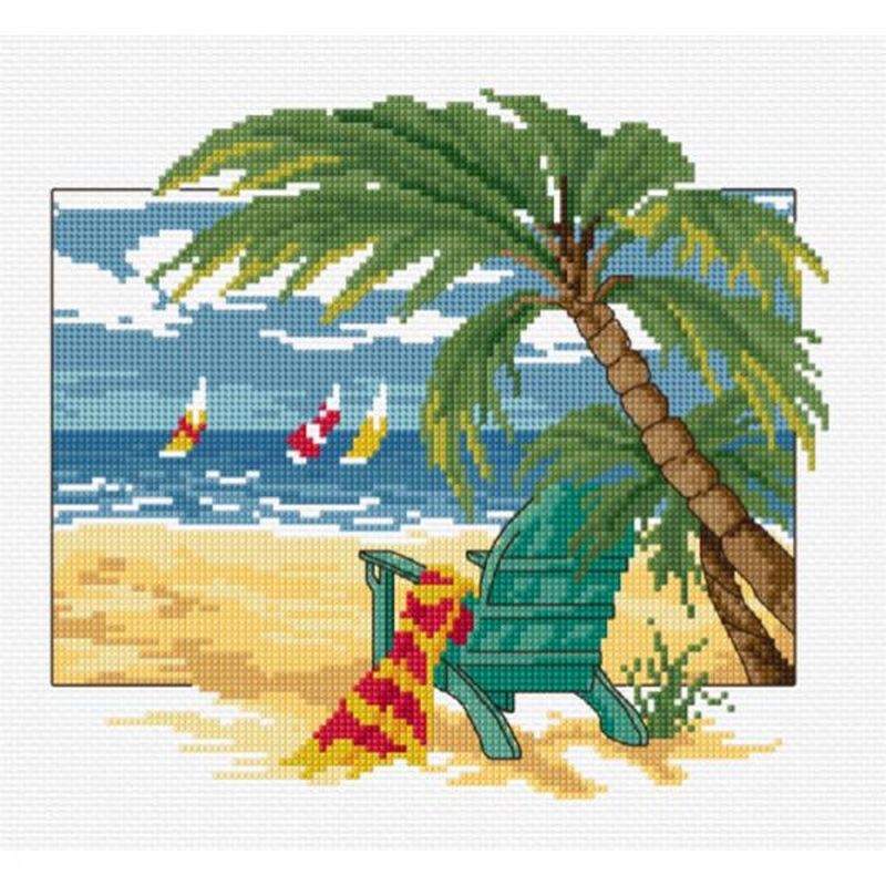 DMC BEACH SCENE Counted Cross Stitch Kit, 22 x 20cm, 14ct Aida, All Included (577112)