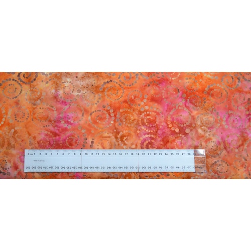 BATIK Fabric, 110cm Wide Per Metre, #640064.1415 ORANGE PINK, 100% Cotton