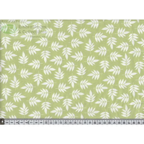 Notting Hill Print 647217-0152 GREEN CREAM Leaves 145cm Wide By Gutermann