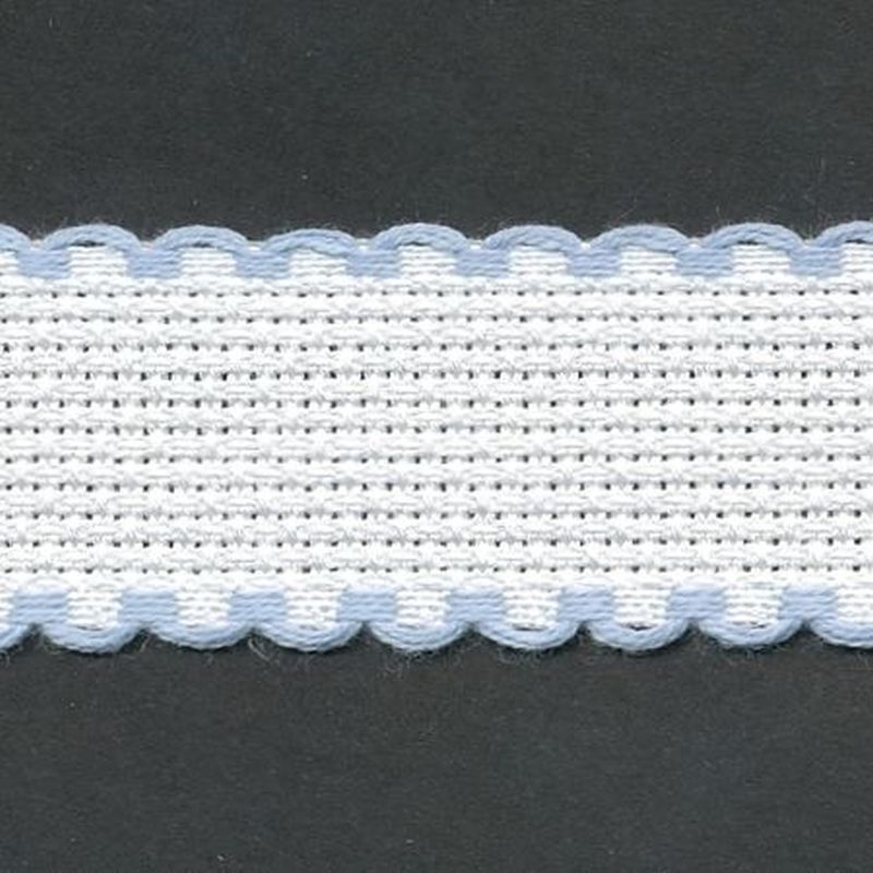 WHITE BABY BLUE EDGE 25mm Wide 14 Count Aida Band (7002-151), Priced per Metre