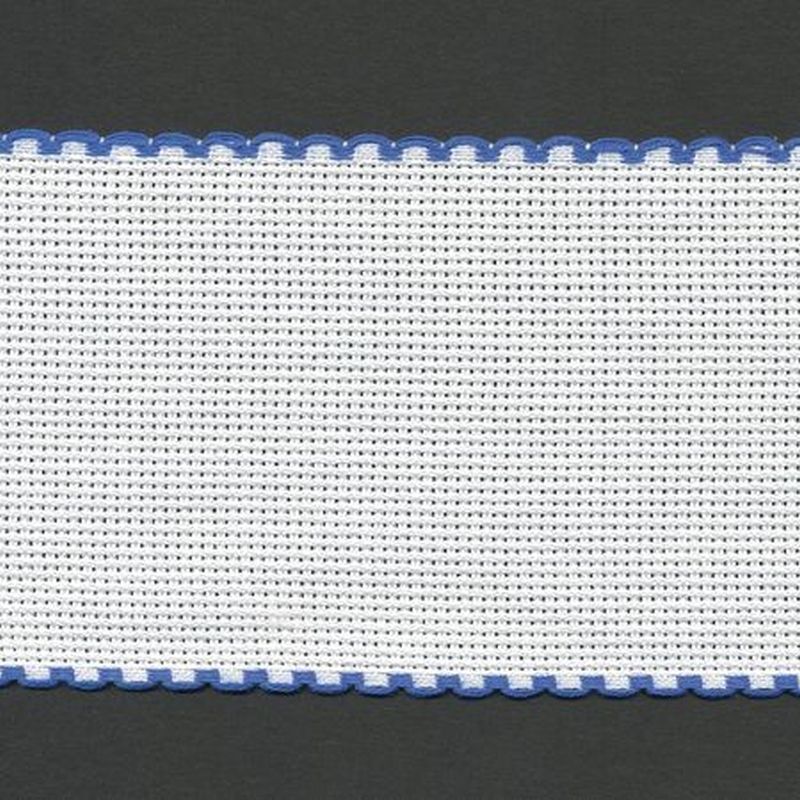 WHITE BLUE EDGED 80mm Wide 14 Count Aida Band (7008-15), Priced per Metre