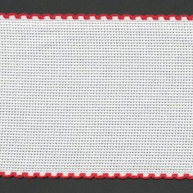 White Red Edge 100mm Wide 14 Count Aida Band (7195-19), Priced per Metre