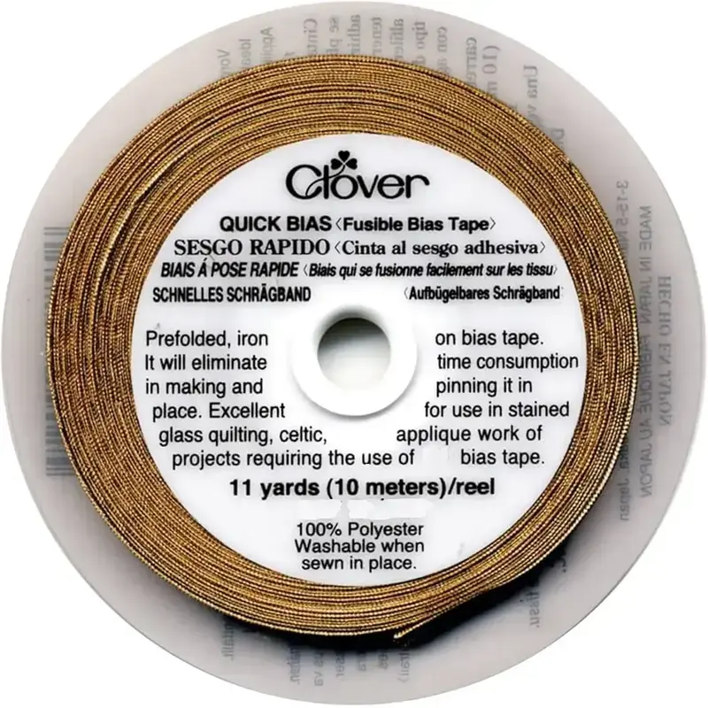 Clover Quick Fusible 4mm Bias Tape METALLIC GOLD, 10 Metre Roll