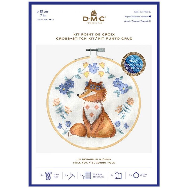 DMC FOLK FOX Counted Cross Stitch Kit 18cm Diameter, BK1924