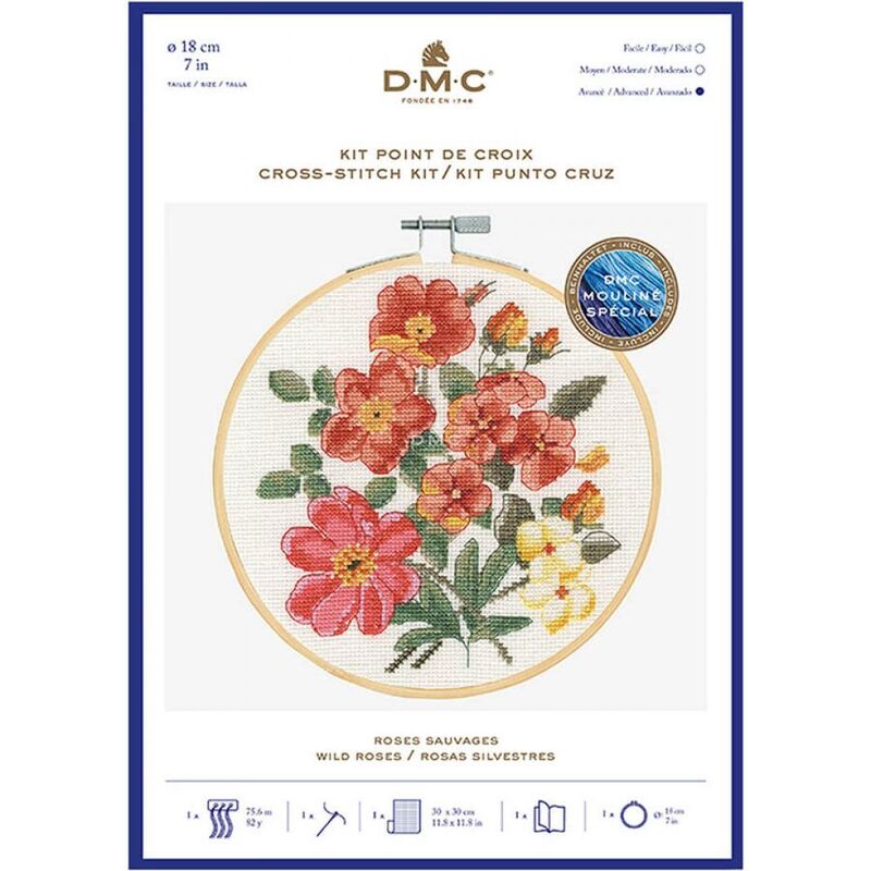 DMC WILD ROSES Counted Cross Stitch Kit 18cm Diameter, BK1938