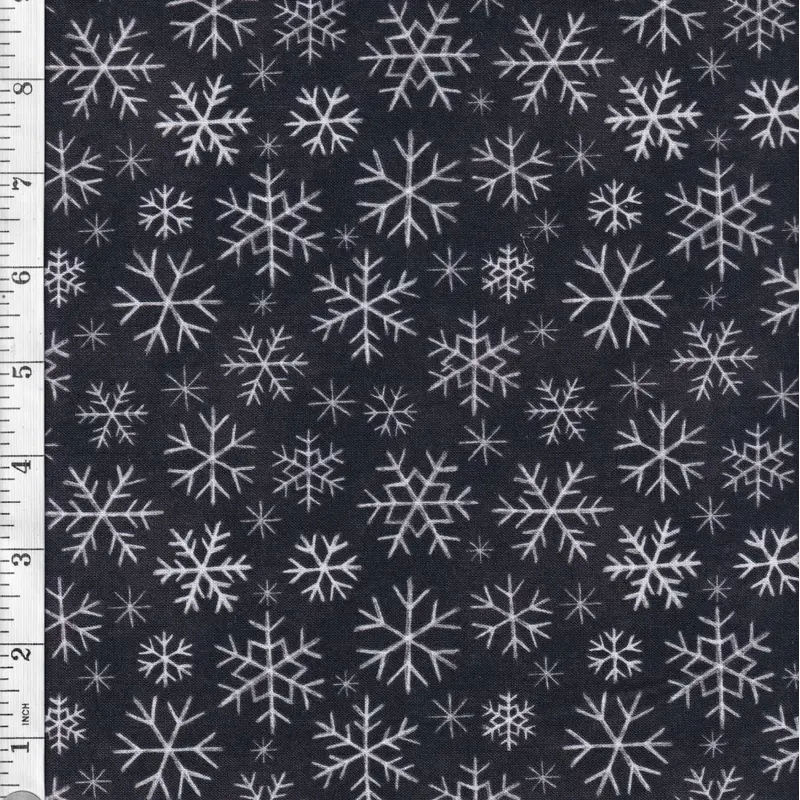 Black Snowflake Mistletoe Magic Cotton Fabric 110cm wide