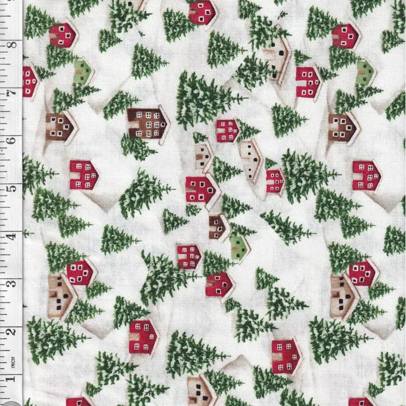 White Snowy Village, Making Spirits Bright Cotton Fabric 110cm wide