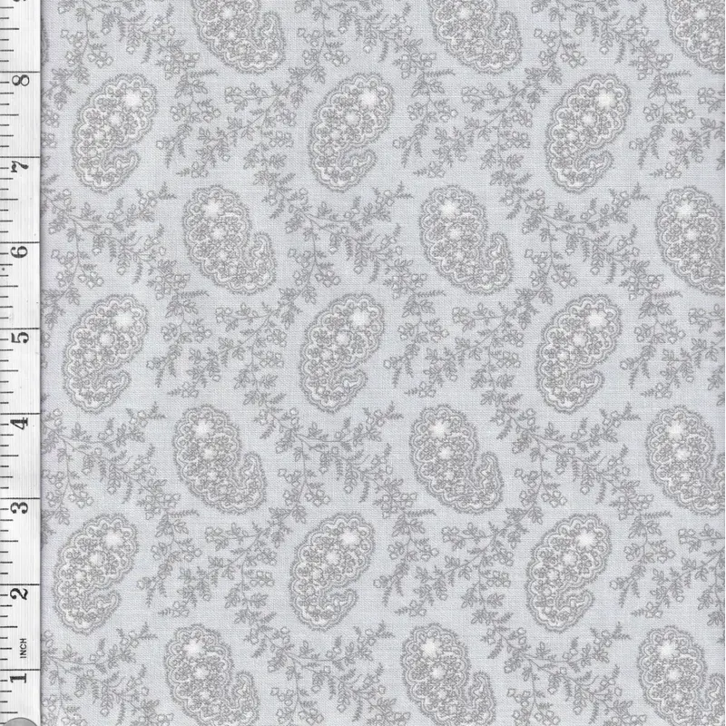 Grey Small Paisley Cream & Sugar VII Cotton Fabric 110cm wide