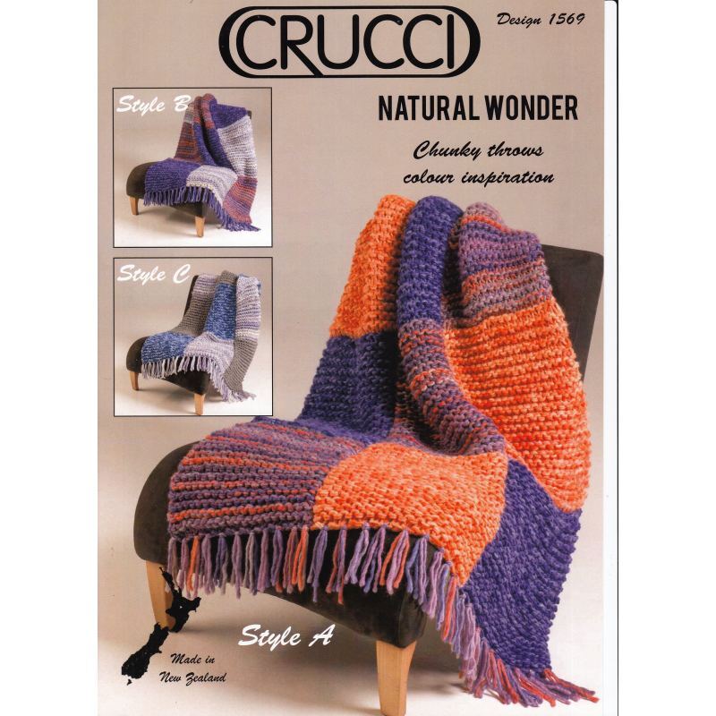 Chunky Throws Crucci Knitting Pattern 1569 for 18 Ply Yarn