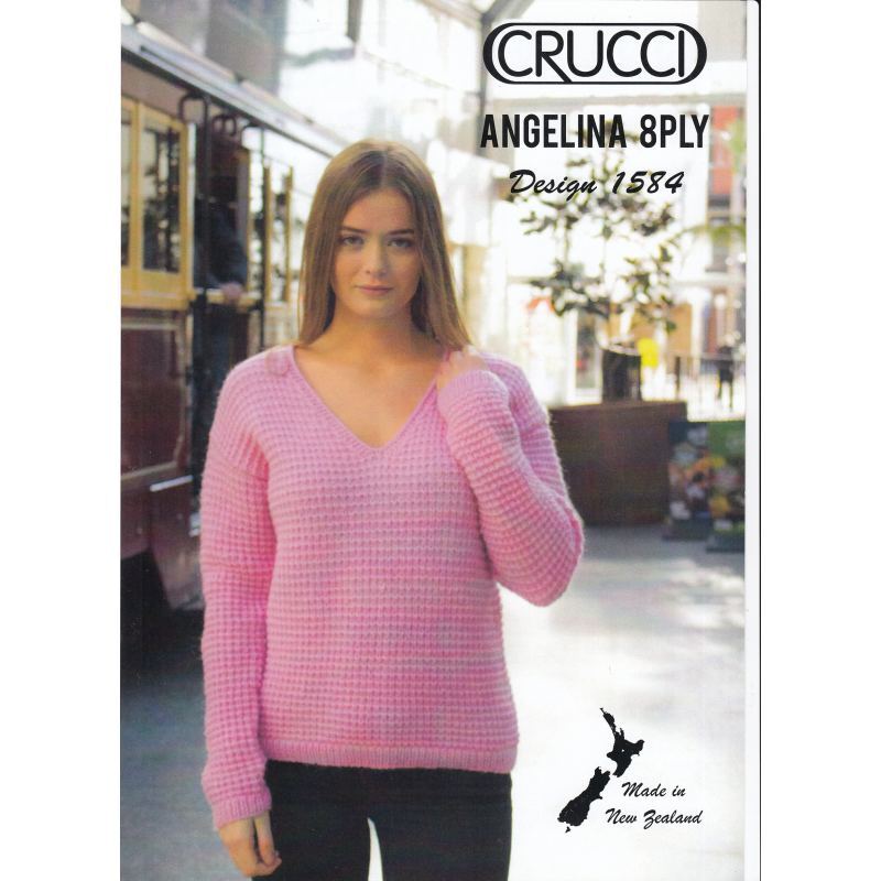 V-Neck Sweater Crucci Knitting Pattern 1584 for 8 Ply Yarns