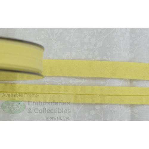 Cotton Bias Binding, 12mm Single Folded, FULL 20 Metre ROLL, LEMON