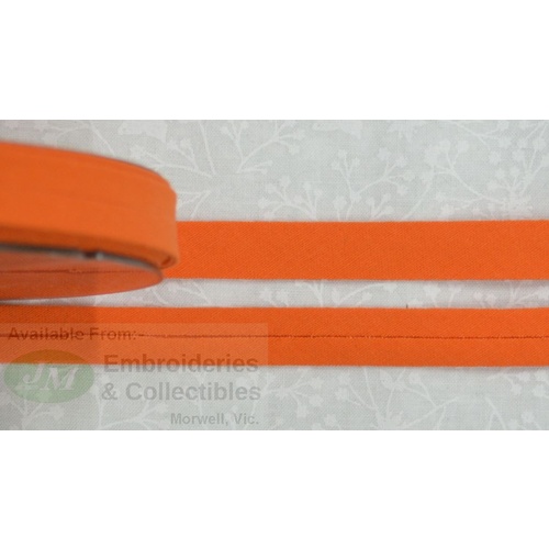 Cotton Bias Binding, 12mm Single Folded, FULL 20 Metre ROLL, ORANGE