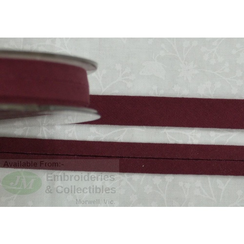 Cotton Bias Binding, 12mm Single Folded, FULL 20 Metre ROLL, WINE