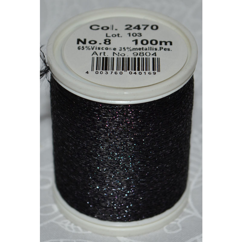 Madeira Glamour 8 Thread #2470 BLACK, 100m Embroidery, Crochet