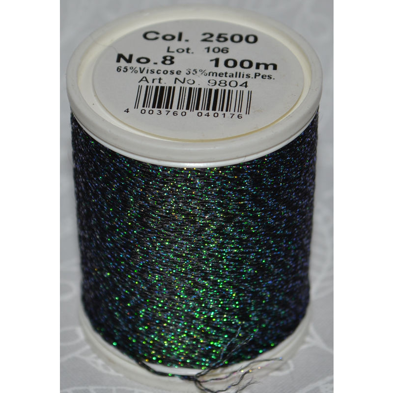 Madeira Glamour 8 Thread #2500 PRISM BLACK, 100m Embroidery, Crochet