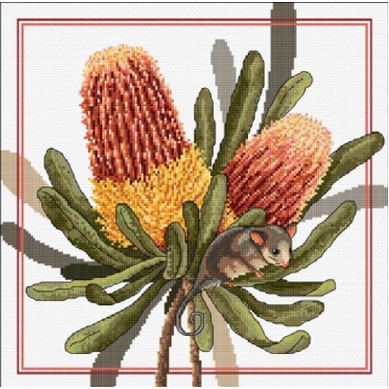 Country Threads Banksias & Pigmy Possum Counted Cross Stitch Kit 30x30cm