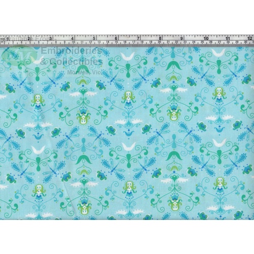 Sugar Garden Dragonfly, BLUE Cotton Fabric 110cm Wide Per 50cm