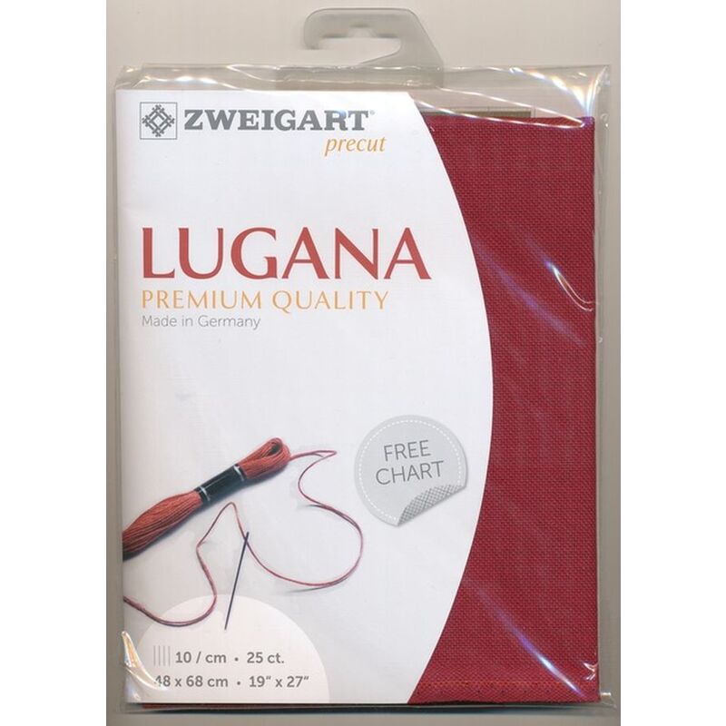 Zweigart Precut Lugana 3835, 25Ct/10St 48x68cm Cott/Visc 52/48 Victorian Red