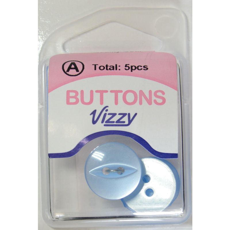 Hemline / Vizzy Buttons Fish Eye 2 Hole 16mm, Pack of 5, SKY BLUE  Handy Re-Usable pack