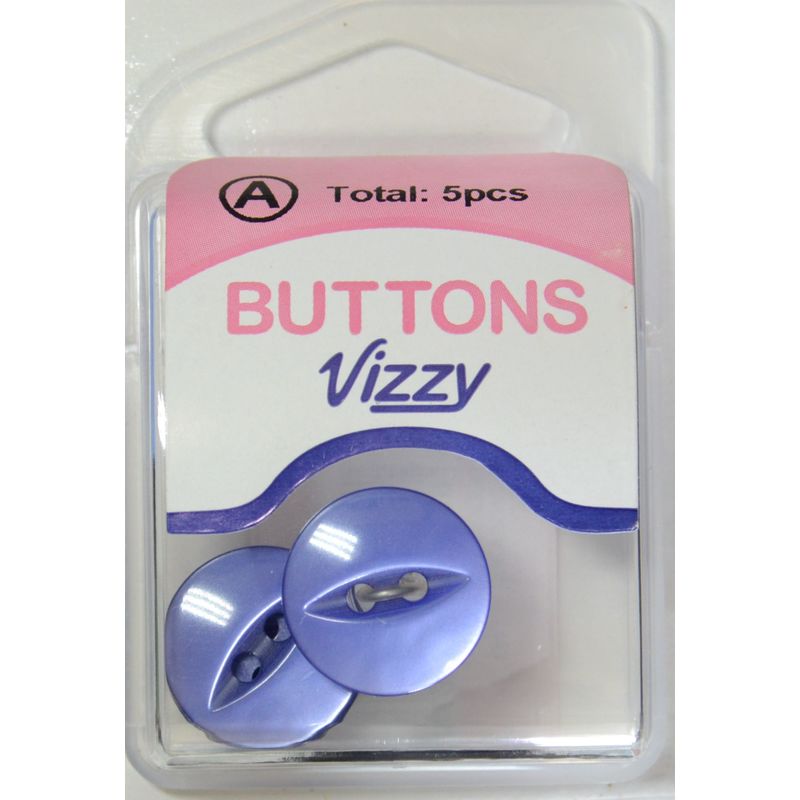 Hemline / Vizzy Buttons Fish Eye 2 Hole 16mm, Pack of 5, ROYAL BLUE