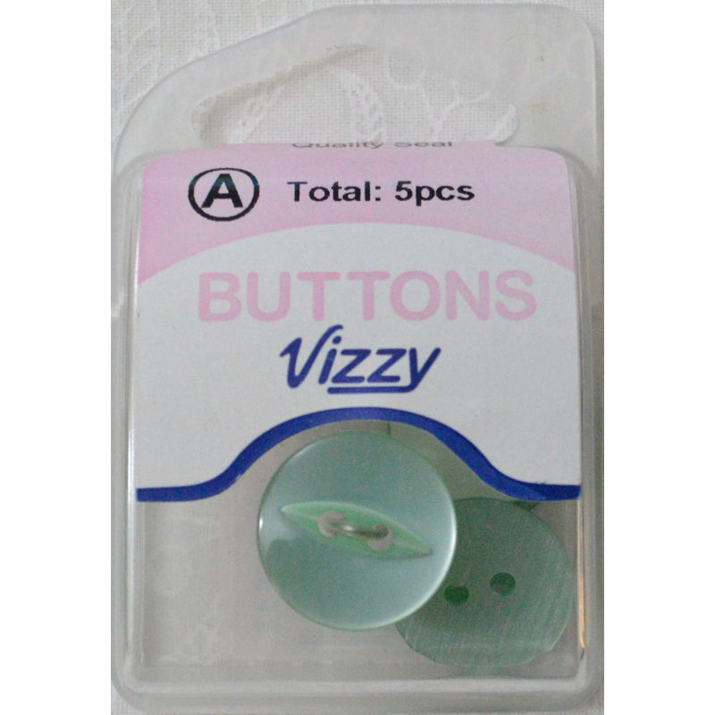 Hemline / Vizzy Buttons Fish Eye 2 Hole 16mm, Pack of 5, GREEN