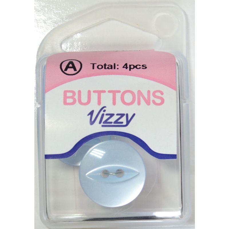 Hemline / Vizzy Buttons Fish Eye 2 Hole 19mm, Pack of 4, PALE BLUE