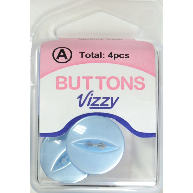 Hemline / Vizzy Buttons Fish Eye 2 Hole 19mm, Pack of 4, SKY BLUE