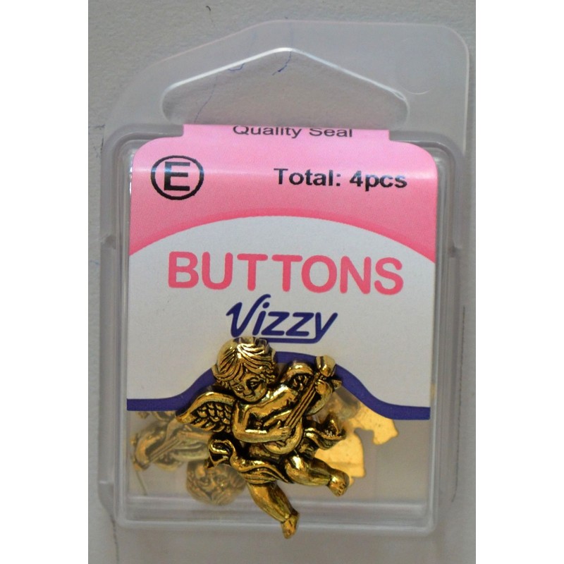 Hemline / Vizzy Metal Buttons (Style 32), Shanked, Pack of 4, CHERUB SITAR