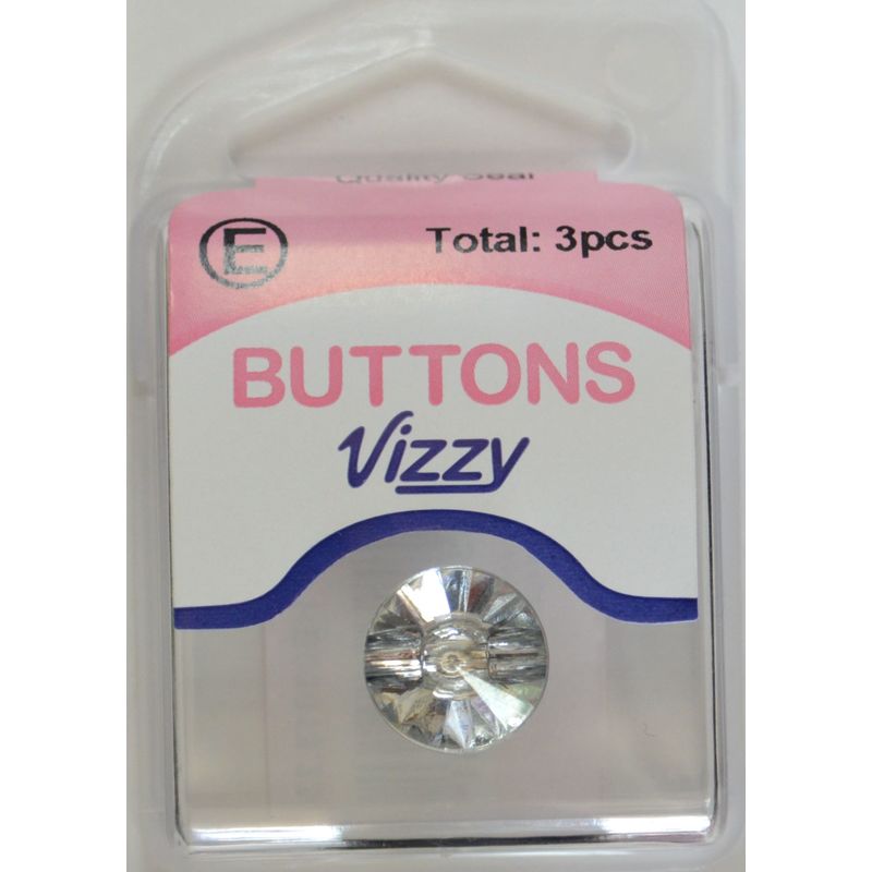 Hemline / Vizzy Precious Diamonte Buttons (Style 35), Shanked 13mm, Pack of 3, CLEAR