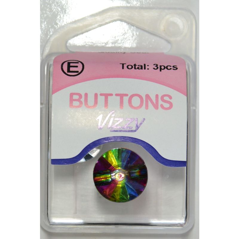 Hemline / Vizzy Precious Diamonte Buttons (Style 35), Shanked 15mm, Pack of 3, MULTICOLOUR