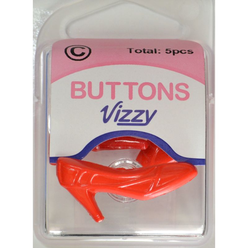 Vizzy Novelty Buttons, Stiletto Style, Shanked, RED, Pack of 5 Buttons 35mm x 15mm