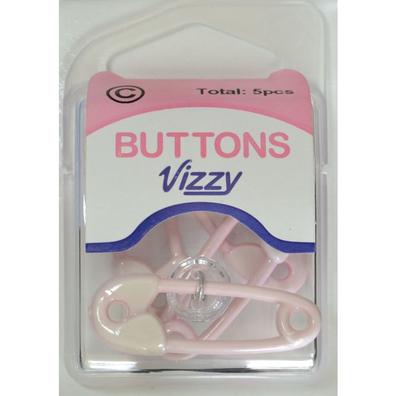 Vizzy Buttons Style 49, Nappy Pin, Pack of 5 Buttons, BABY PINK