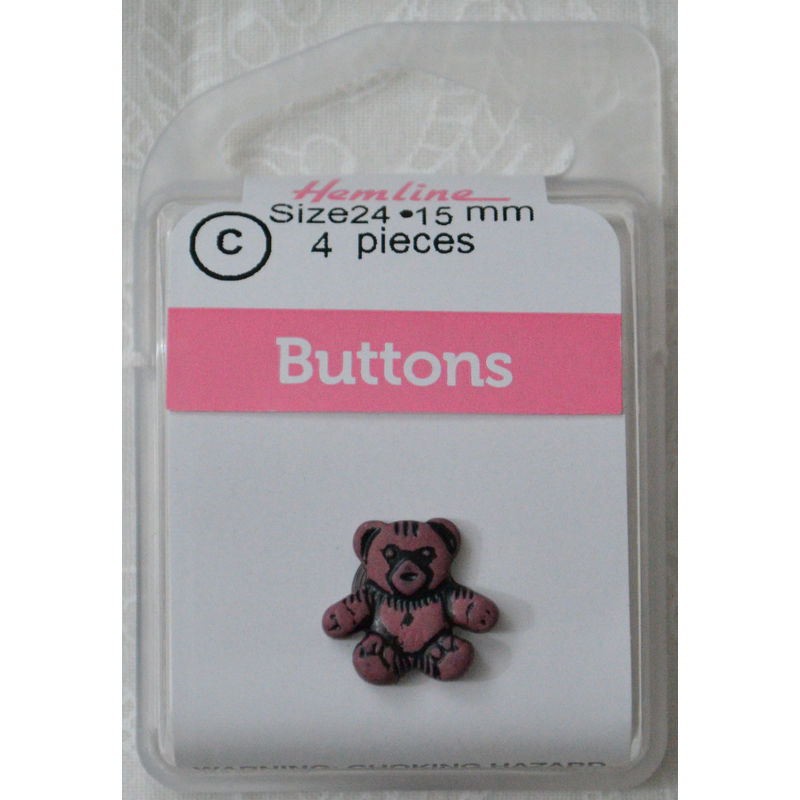 Hemline Novelty Buttons, 15mm Teddy Bear #110 Colour 19 Dark Brown, 4 Buttons Per Pack