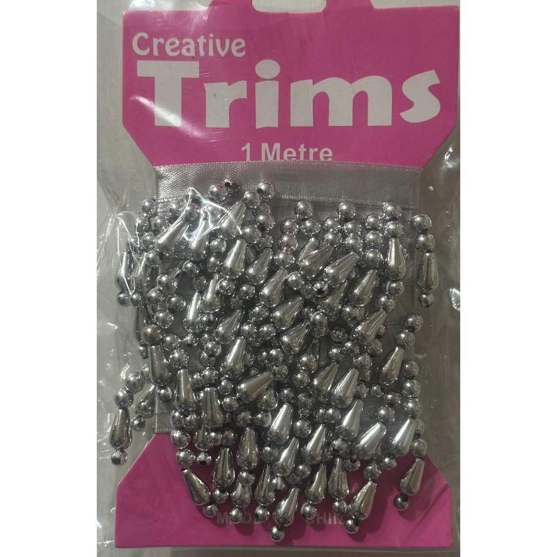 Creative Trims SILVER Pearl Drop Trim, 1 Metre Pack (Final Stock)