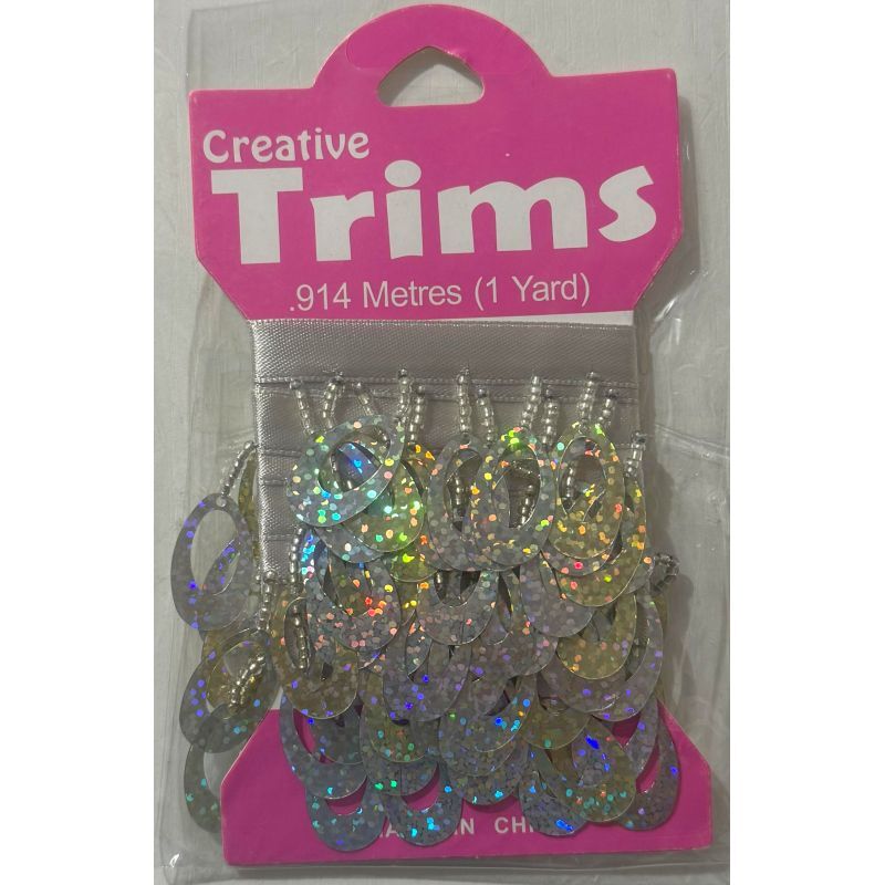 Creative Trims SILVER Laser Egg Shape Drop Trim, 1 Yard Pack (Final Stock)