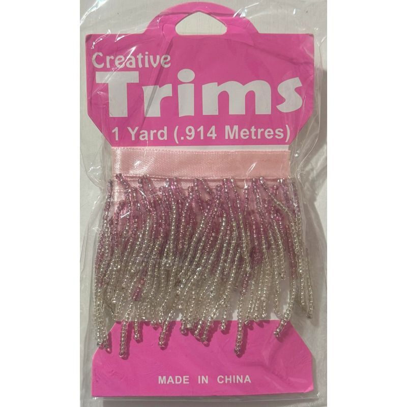 Creative Trims PINK / SILVER Seed Bead Drop, 1 Metre Pack (Final Stock)