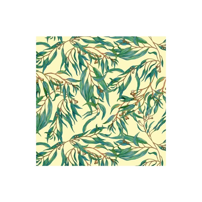 Burrangong Birdlife Gum Leaves on Cream, 112cm Wide Quilting Fabric