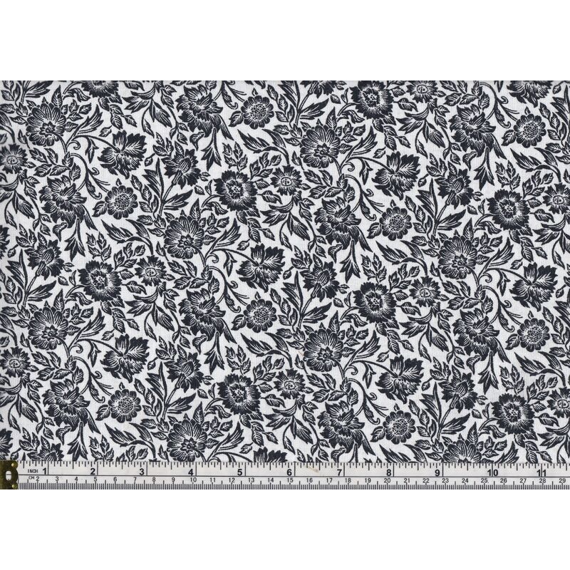 Cotton Fabric 9077B Black & Whites FLOWERS B, 110cm Wide Per Metre