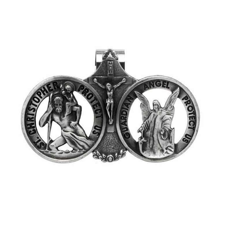 Visor Clip Pewter St Christopher & Guardian Angel KVC104