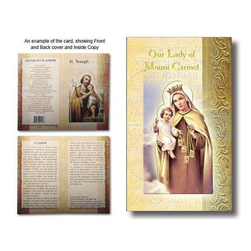 Our Lady of Mt Carmel Biography Card 80 x 135mm Folded, Gold Foiled (F5257)