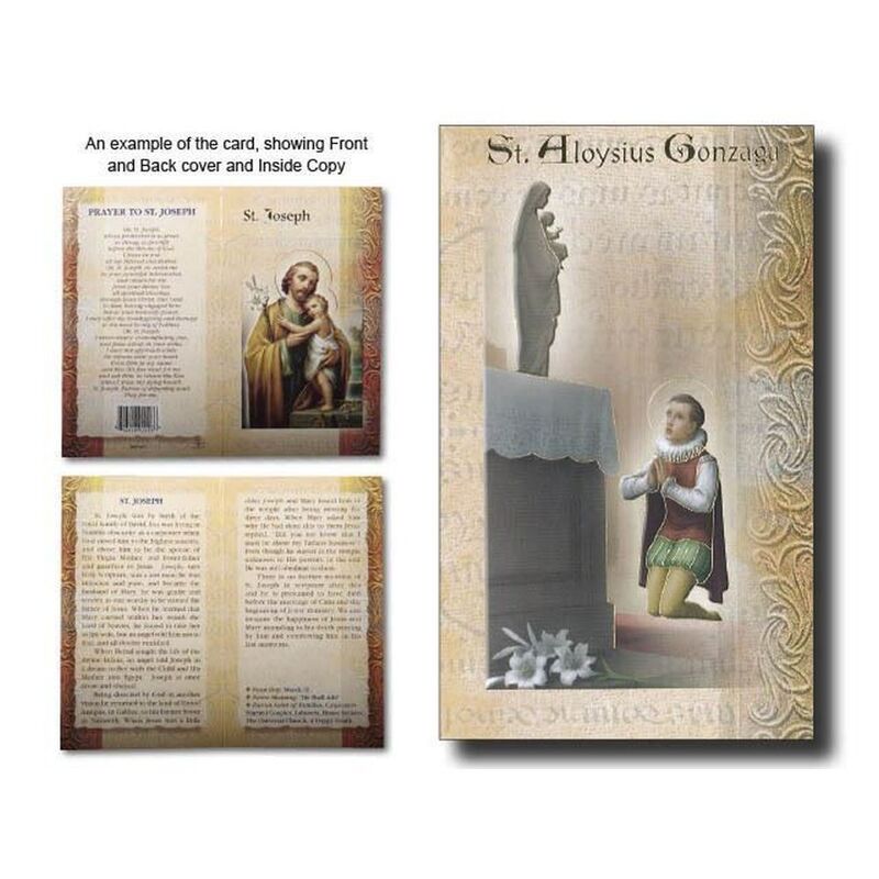 Saint Aloysius Gonzaga Biography Card 80 x 135mm Folded, Gold Foiled