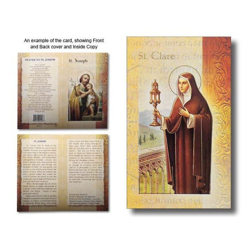 Saint Clare Biography Card 80 x 135mm Folded, Gold Foiled