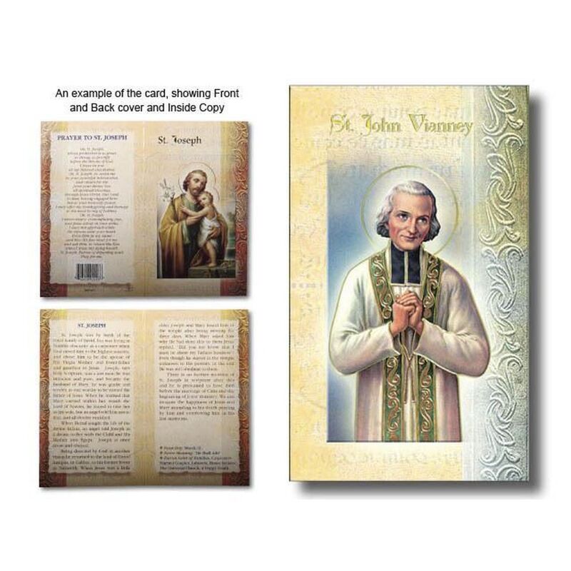 Saint John Vianney Biography Card 80 x 135mm Folded, Gold Foiled