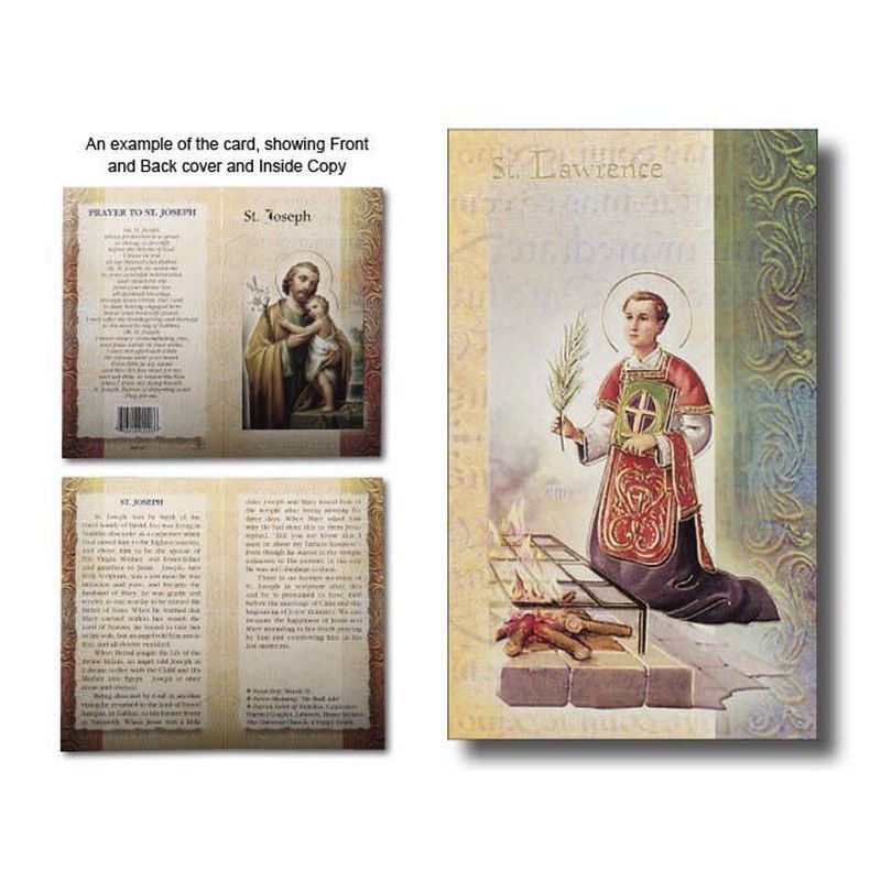 Saint Lawrence Biography Card 80 x 135mm Folded, Gold Foiled