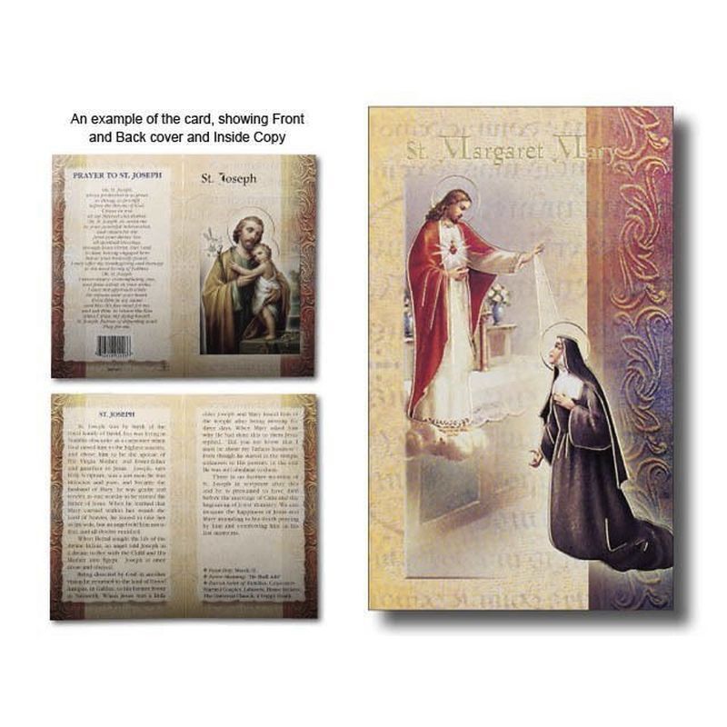 Saint Margaret Mary Biography Card 80 x 135mm Folded, Gold Foiled