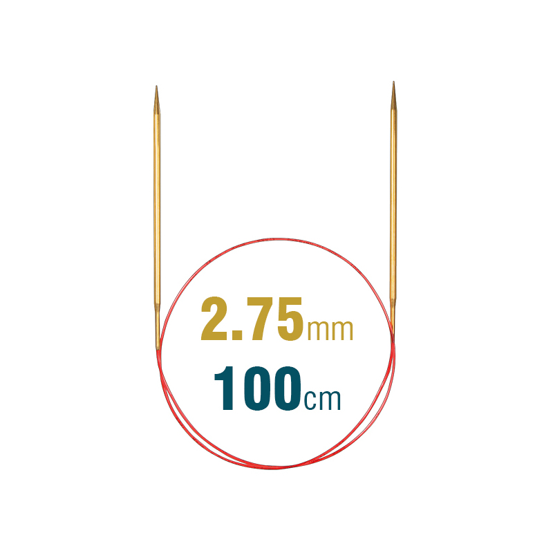 Addi Circular Needle 100cm x 2.75mm, Brass, Lace Long 755-7