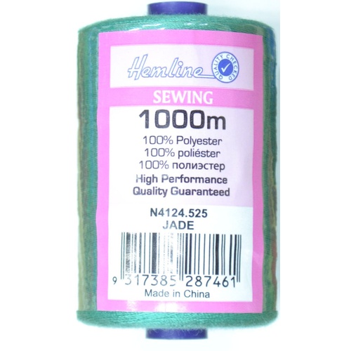 Hemline 100% Polyester Sewing & Overlocking Thread 1000m Spool, JADE