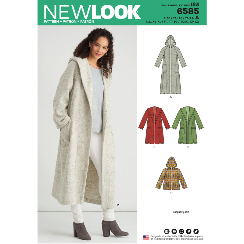 New Look Sewing Pattern 6585 Misses' Coat with Hood