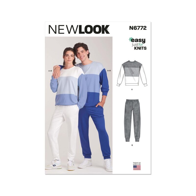 New Look Sewing Pattern N6772 Unisex Knit Top and Jogger Bottoms