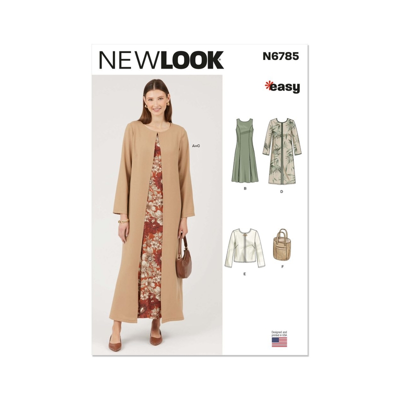 New Look Sewing Pattern N6785 Misses’ Dress and Coat Each In Two Lengths, Jacket and Bag, Sizes 10-22